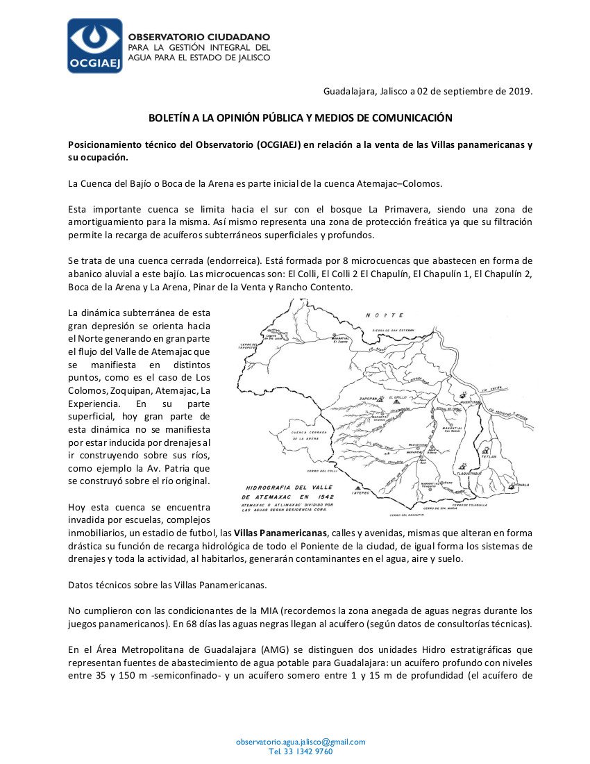 20190902 Boletín posicionamiento OCGIAEJ vs Villas Panamericanas1