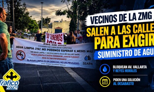 Falta de agua provoca bloqueos en avenida Vallarta y 8 de Julio